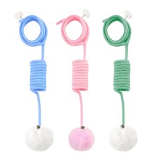 PETSMON 貓咪毛球彈簧吊飾 天花板黏貼式自嗨釣竿, 隨機出貨, 3個