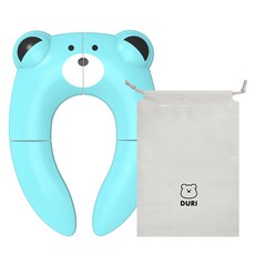 DURI 攜帶式兒童馬桶坐墊 附收納袋, 小熊造型 蒂芙尼藍