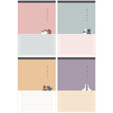 TOCTOC 動物圖案漸層橫線筆記本組 4入, 薄荷綠+粉色+紫色+黃色, 1組