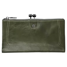 RFID真皮頭層牛皮10卡位雙零錢袋女士口金包皮夾錢包長夾女夾 LH967 215g 1個