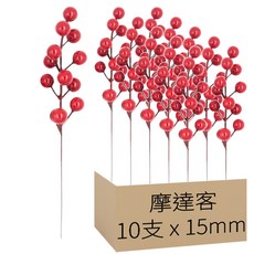 摩達客耶誕 可愛亮漆果插枝10支組, 紅色, 1套