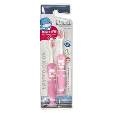 KU.KU Duckbill 酷咕鴨 站立牙刷 2-8歲兒童適用 含吸盤, 粉色, 2入, 1組
