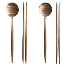 Notdam 方字鍮器 雙人西式餐具 湯匙筷子組, 湯匙(2p) + 筷子(4p), 單一顏色