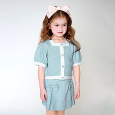 MARI N MORI 女童夏季粗花呢開襟衫上下衣套裝