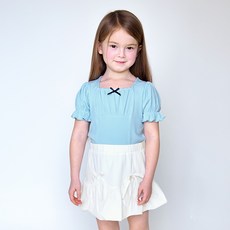 MARI N MORI 女童涼感透氣花漾緞帶上衣短袖T恤