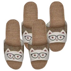 男款 眼鏡貓亞麻舒適室內拖 中(42~43) 130g 2雙組, 咖色