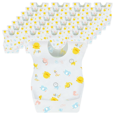 PiYOPiYO黃色小鴨3層防水拋棄式圍兜獨立單片包裝頸部可調節切口立體防漏接槽, 白色, 1件, 30件