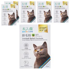 MORESON 木入森 貓咪粉 添加纖維酵素 幫助消化 獨立單劑量包裝, 排毛, 貓草風味, 6盒, 15包