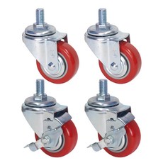 World Clean 聚氨酯紅色螺栓腳輪 2入 + 螺栓煞車型 2入, 1套