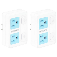 Dr.AV 聖岡科技 節電2開2插分接器 按壓式 阻燃防火PC外殼, 8.6cm, 白色 + 藍色, 2個