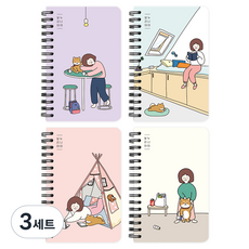 PINKFOOT Bori 纖巧左翻線圈筆記本4入組, 3套, 紫色 + 薄荷綠 + 粉紅色 + 象牙白