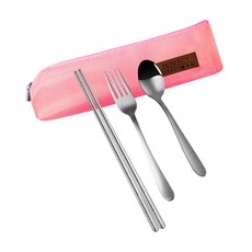 PERFECT 晶鑽316餐具4件組 IKH-86304-5, 筷子 + 湯匙 + 叉子 + 收納袋, 粉紅色, 1組