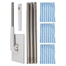 EZlife 免彎腰自夾布平板除塵拖把組 拖把 x 1 + 清潔布 x 3, 1組