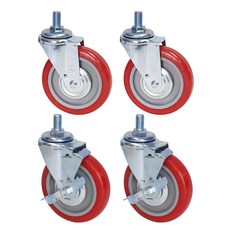 World Clean 聚氨酯紅色螺栓腳輪 2入 + 煞車型 2入, 1套