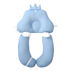OhBabyLying 嬰兒枕 安撫定型枕 荳荳絨 + 網眼, 藍色, 1組