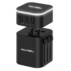 POLYWELL 寶利威爾 多國旅行充電器 轉接頭 PW15-T05-A053 黑色, 1個