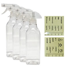 World Clean 透明方頸噴霧瓶 500ml x 4入 + 貼紙, 混色, 1套