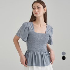 afinar 方領後綁帶褶皺短袖襯衫