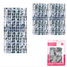 PARTYSHOW 派對裝飾錫箔窗簾方塊, 銀色, 3個