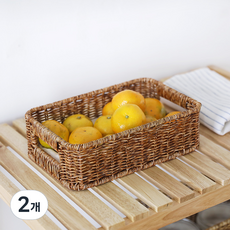 하우스레시피 PP라탄 직사각 바스켓 S, 브라운, 2개