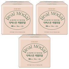디어스킨 리얼모달 생리대 날개형, 대형, 14개입, 3개