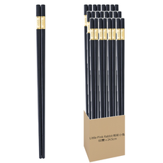 Little Pink Rabbit 粉彩小兔 四角鑲福筷 5雙組, 黑色 + 金色, 5雙筷子, 12組