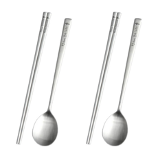 inspoon 雙人話語餐具組, 湯匙 2支 + 筷子 2雙, 銀色 凡事心懷感恩, 1組