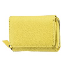 RFID真皮頭層牛皮3折迷你女士皮夾 迷你短夾 RFID防盜刷 6卡位, 10 x 7.5 x 4cm, 檸檬黃