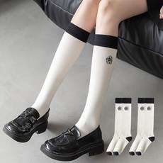 Edelin 花朵黑白女用顯瘦及膝襪, 2個, 白色