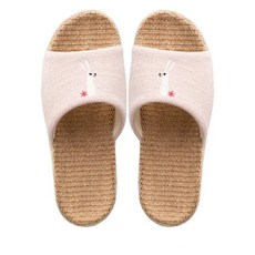 AXIS 艾克思 小兔亞麻透氣輕巧防滑親子室內拖鞋 女款 - 亞麻中底 EVA軟鞋底 靜音防滑, 245~250cm, 藕粉色