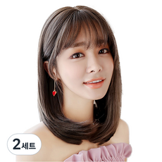 하이유니 허그 펌 헤어 중단발 통가발 가발 45cm + 가발망 + 거치대 세트, 통가발(쿨브라운), 랜덤발송(가발망, 거치대), 2개