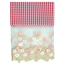 格紋拼接立體刺繡蕾絲門簾/櫃簾 多用途: 窗簾/短簾, 120 x 26cm, 粉格山櫻花