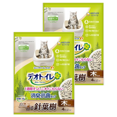 unicharm pet Deo-toilet 銀湯匙 抗菌針葉樹貓砂 天然消臭木屑砂, 4L, 2袋