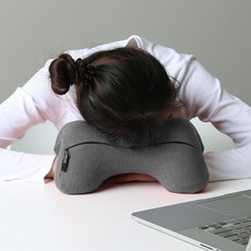 Mimo 米夢家居 午睡防手麻 多功能記憶趴睡枕/飛機旅行車用護頸凹槽枕, 灰色