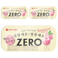 LOTTE 樂天 ZERO Zero無糖薄荷糖 桃子風味, 3盒, 28g