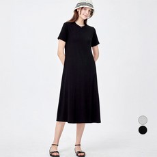 ELLE PARIS 여성용 찰랑 레이온 반팔 롱 원피스