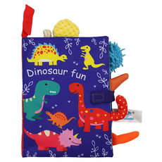 OhBabyLaugh 尾巴書 布書 - 恐龍主題, 有趣觸感, 適合0歲以上, A1 深藍恐龍, 1本