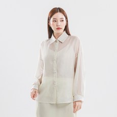 Elsso 女款透視蝴蝶結綁帶寬鬆長版長袖襯衫