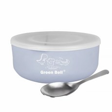 Green Bell 綠貝 兒童抗菌不鏽鋼碗組, 含304不鏽鋼湯匙 375ml, 碗 + 湯匙 + 蓋子, 藍色, 1組