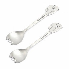 Winking Bear 造型兒童叉匙組, 銀色, 叉匙 2入