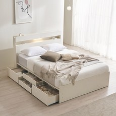 삼익가구 NEW 루시드 LED 4단 서랍 수납 침대 프레임 + 본넬스프링 매트리스 세트 방문설치, 화이트