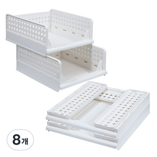 OLIVING 韓國製 Cross 折疊式滑動收納箱, 白色, 8個