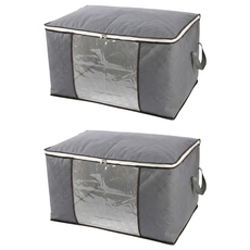 PUTWO 橫款 特大號 換季衣物 棉被收納袋, 2個, 灰色