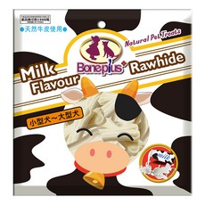 Boneplus 犬用 天然牛皮壓骨 2英吋 18週以上, 牛奶, 235g, 1包