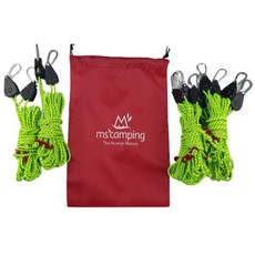 MS Camping 天幕用高強度營繩 棘輪 主繩用 2入 + 側繩用 4入 + 收納袋 全套組, 螢光色