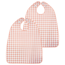 더해피 성인 방수 체크 버튼형 턱받이, 피치, 2개