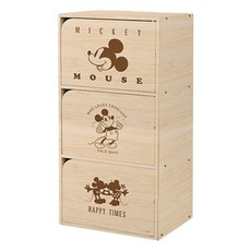 收納王妃 迪士尼單色三層櫃 淺木紋, 奇奇蒂蒂