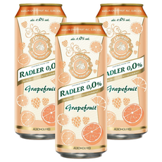 RADLER 萊德 0.0%無酒精啤酒風味飲, 葡萄柚, 天然釀造,保留啤酒花風味, 繽紛馬卡龍色調, 500ml, 3罐