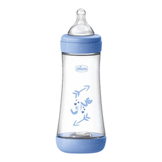 chicco Perfect 5 完美防脹PP奶瓶 三孔, 藍色, 300ml, 1個
