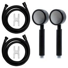 HOMEDAUM Monster增壓蓮蓬頭+防纏繞PVC淋浴軟管2m組, 2組, 黑色